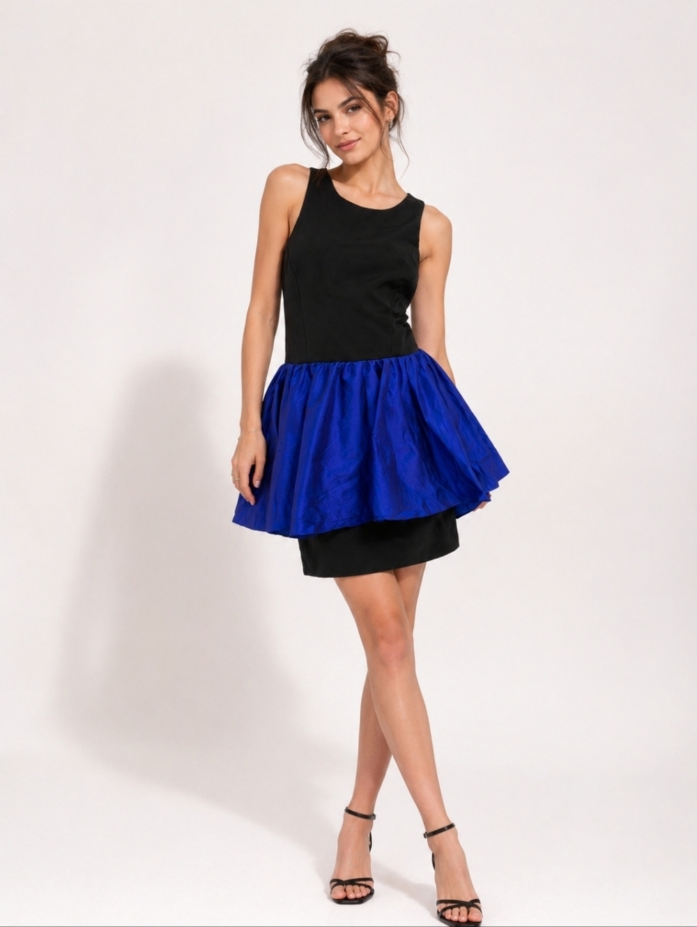 Alexia Admor Y2K Black Royal Blue Fit & Flare Party Dress Size L